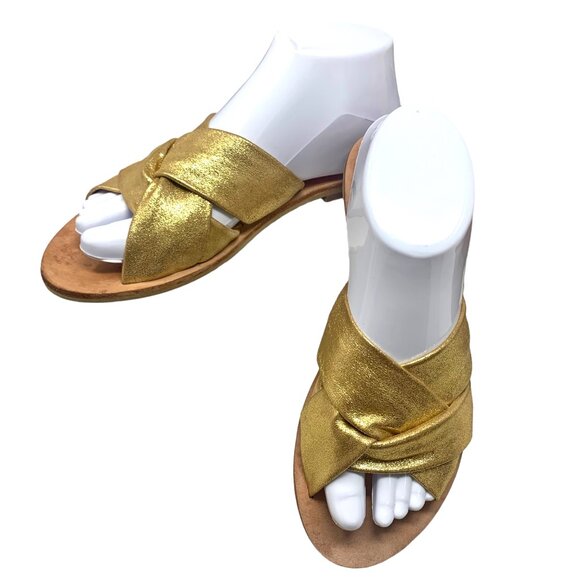 FREE PEOPLE Rio‎ Vista Gold Leather Sandal Slides - Picture 1 of 11